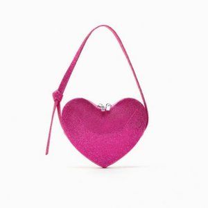 ZARA Fuchsia Heart Rhinestone Bag